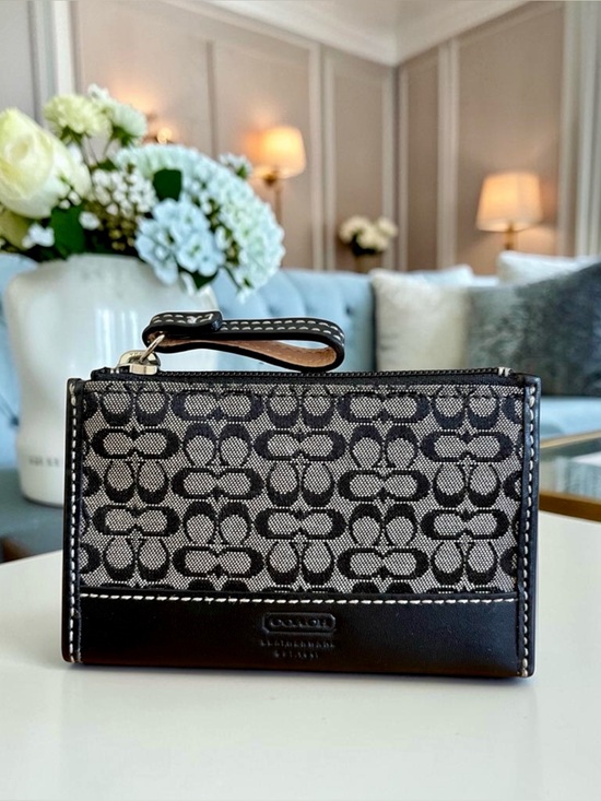 Coach Handbags - COACH Mini Skinny Coin ID Case Small Signature C Key Ring (Black/Gray)